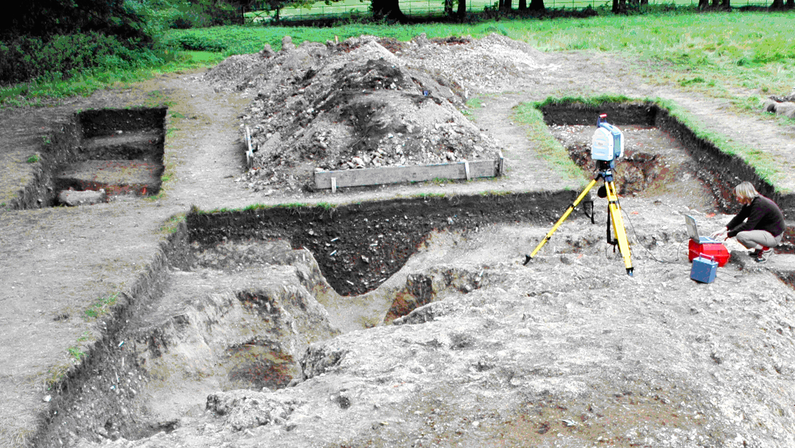 Dr Kate Welham, a lecturer at the University of Bournemouth laser scans the bluestone holes/Aerial-Cam info@aerial-cam.co.uk